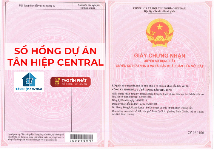 Dự án Tân Hiệp Central đã có sổ đỏ riêng từng nền
