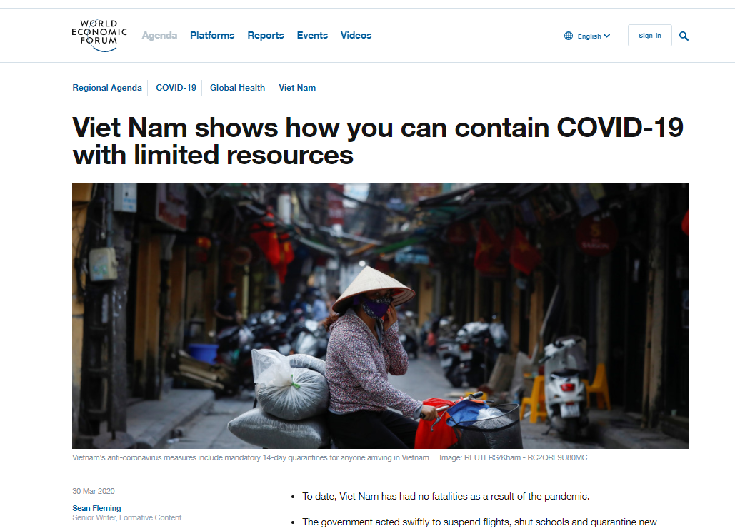 Việt Nam được đánh giá cao trong việc phòng chống dịch Covid