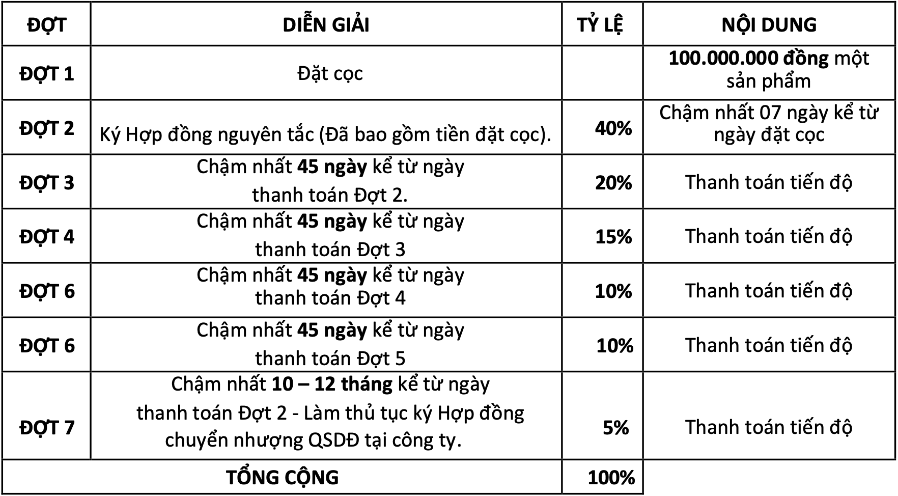 Phương thức thanh toán 1 dự án Ruby City